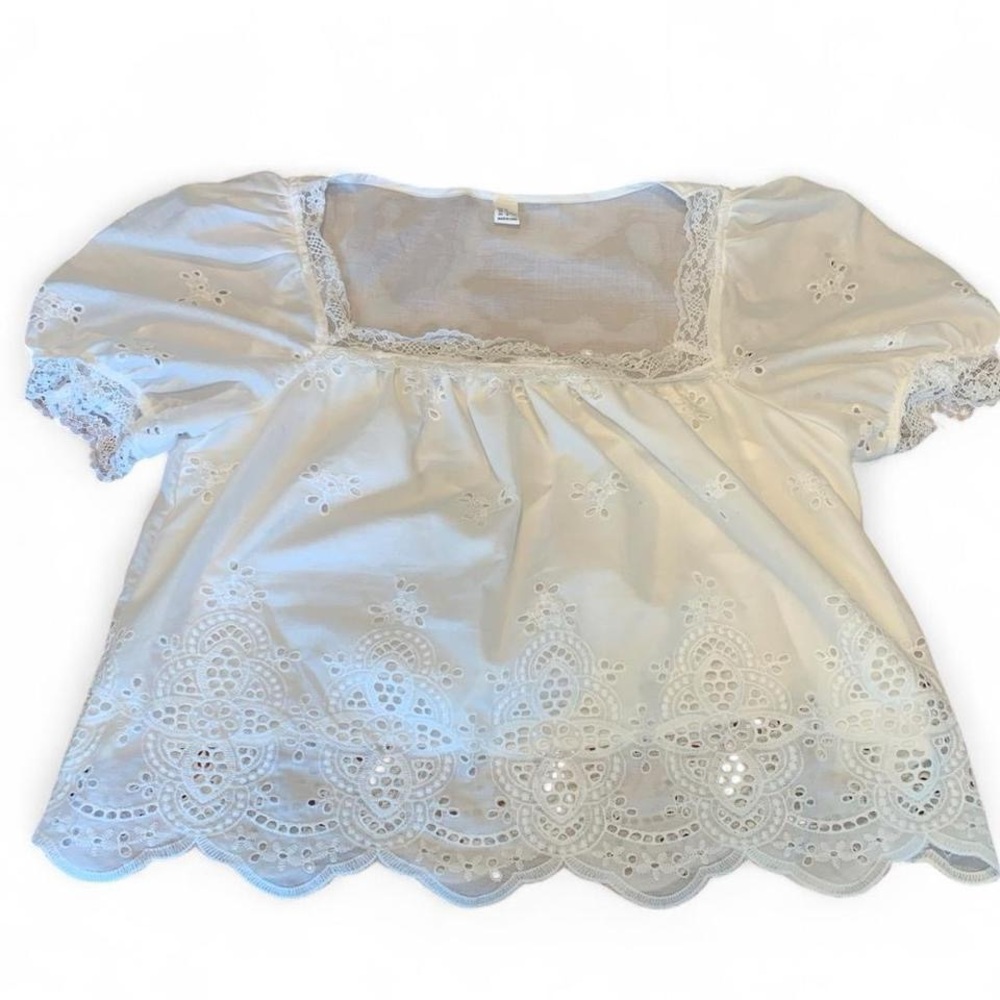 White Eyelet Lace Square Neck Women's Top